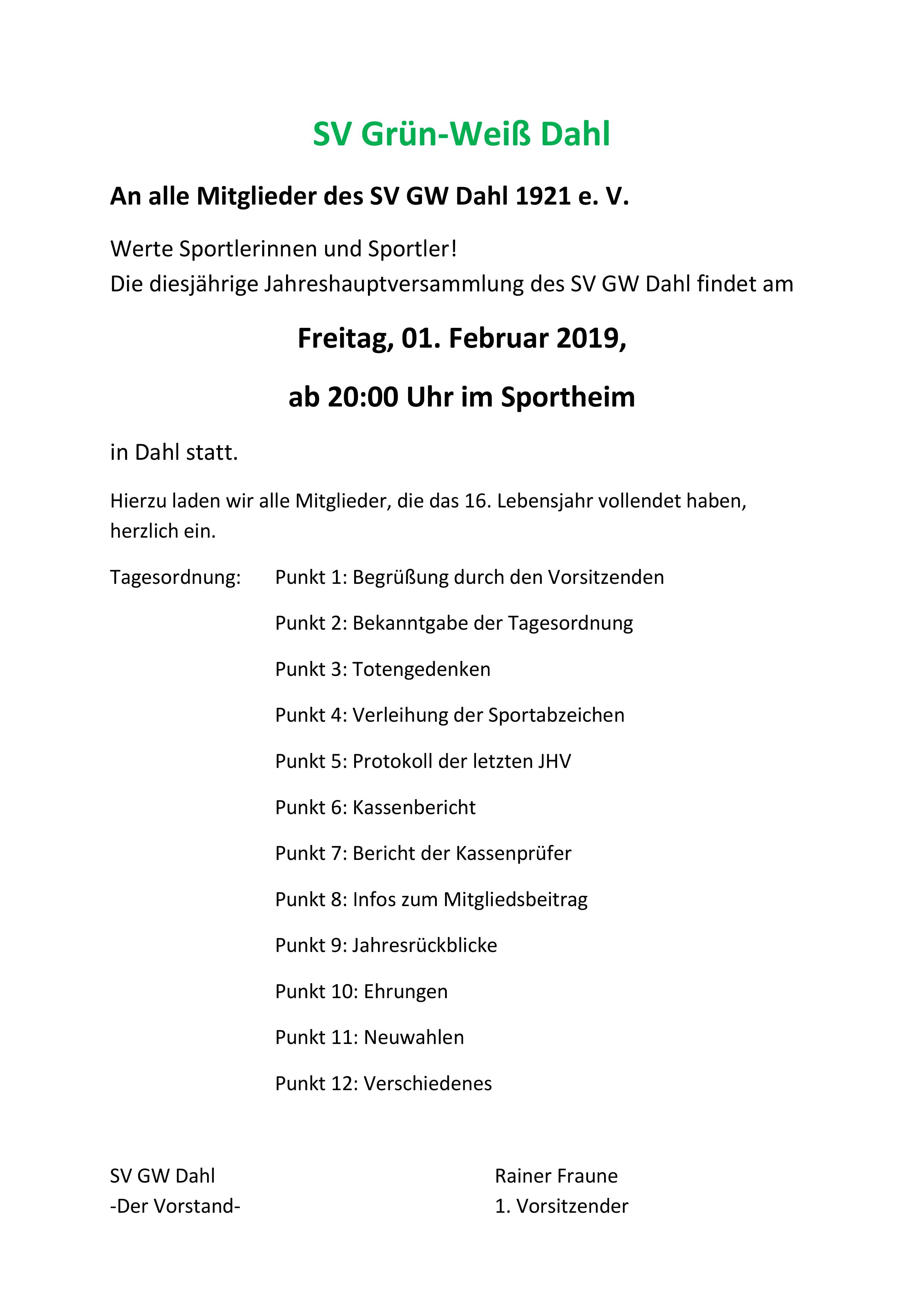 Jahreshauptversammlung 2019